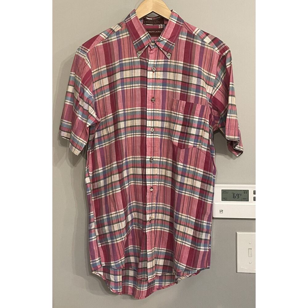 Chaps Ralph Lauren Shirt Authentic Hand Loomed Madras Plaid Vintage Men's M